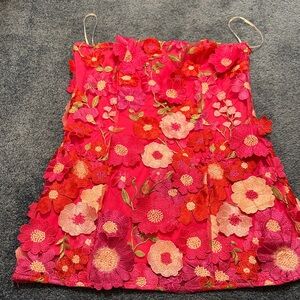 Lulu's Strapless Floral Dress - Pink and Red